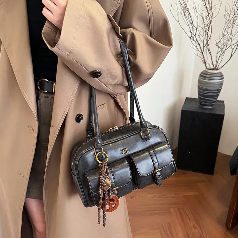 Shoulder Bag Retro Top Handle Bag Y2k 90s Multiple Pockets Designer Handbag Soft Trendy Underarm Purse