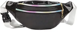 Shoulder Bags 1PC Holographic Pack Waist Bag PU Beach Travel Banana Hip Bum Zip Women Purse Belt Bags Girl Chest Bags(Black)
