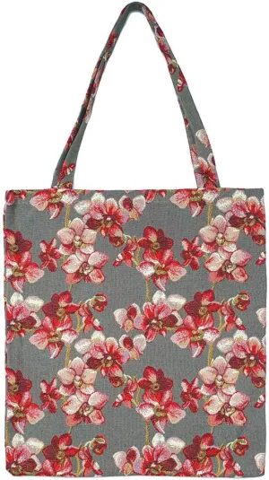 Signare Tapestry Reusable Grocery Eco-Friendly Shopping Tote Bag with Orchid Design