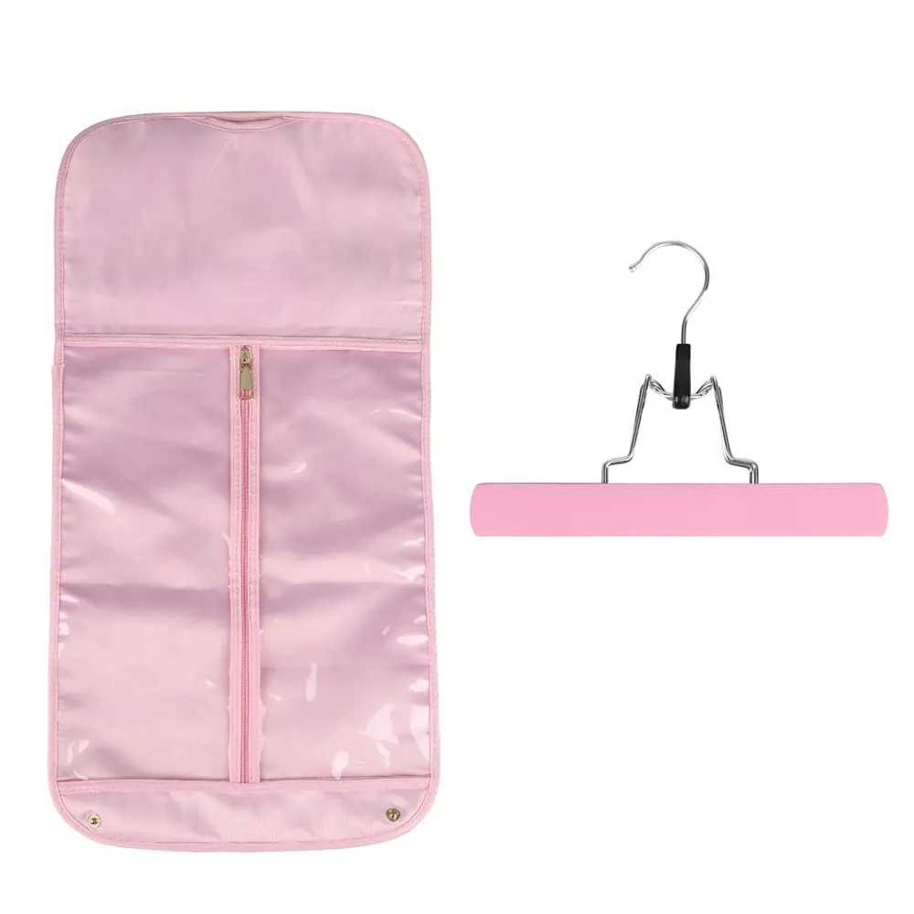Silk Hair Extension Storage Bag Portable Satin Wig Bags Storage Bags with Hanger for Hairpieces Wooden Hanger Carrier Satin Bags for Wigs Hair Display
