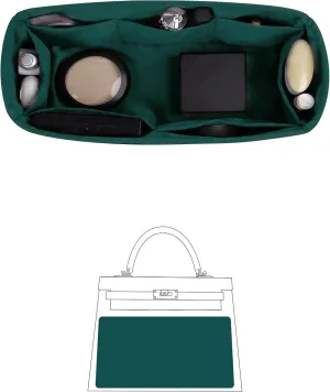 Silky Bag Insert for Kelly 25, Purse Organizer Compatible with Hermes Kelly, Lightweight Luxury Bag Shaper with Multiple Pockets for Daily Use (Malachite, KE 25)