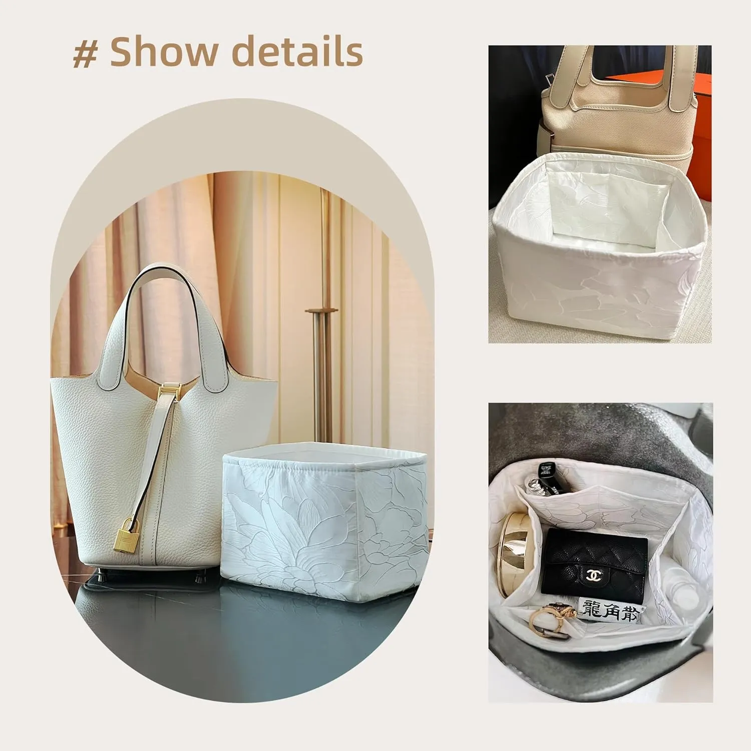 Silky Purse Organizer Insert Fits Picotin 14/18/22/26 bags, Lightweight Bag Shaper for Women Luxury Handbag Tote, Soft Inner Bag (PC18, Snowflake)