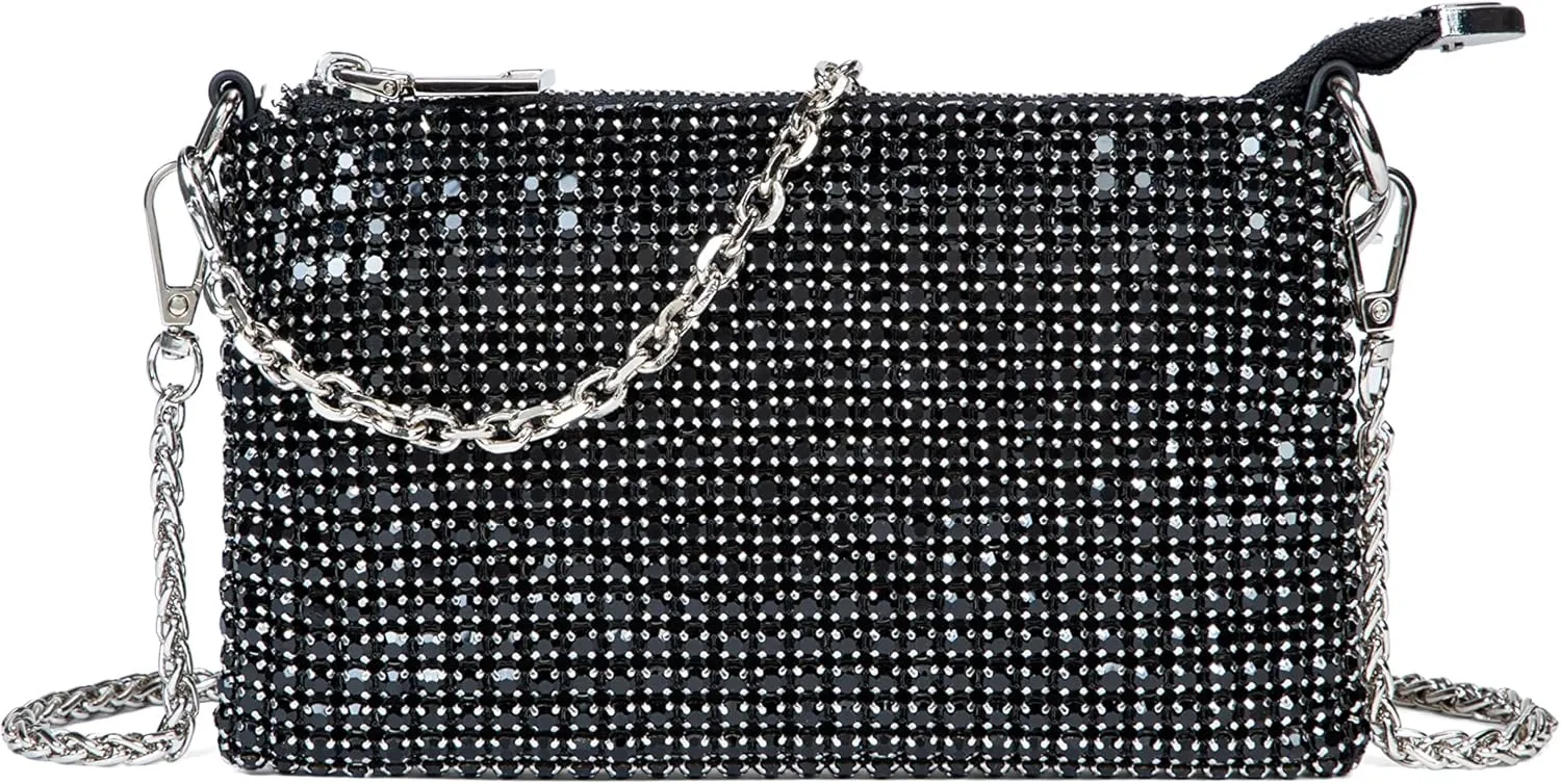 Silver Clutch Sparkly Purse Silver Crossbody Bags Rhinestone Purse for Women