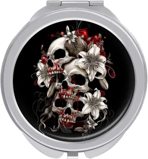 Skull Flower Dark Gothic Compact Mirror Pocket Mirror Small Mirror for Purse Portable Mini Travel Makeup Mirror Folding Handheld Double-Sided Magnifying Compact Mirror for Women Gift
