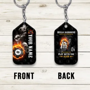 Skull Reaper Billiard Pool 8 Ball Hello Darkness My Old Friend Personalized Name Keychain Gift For Billiard Players