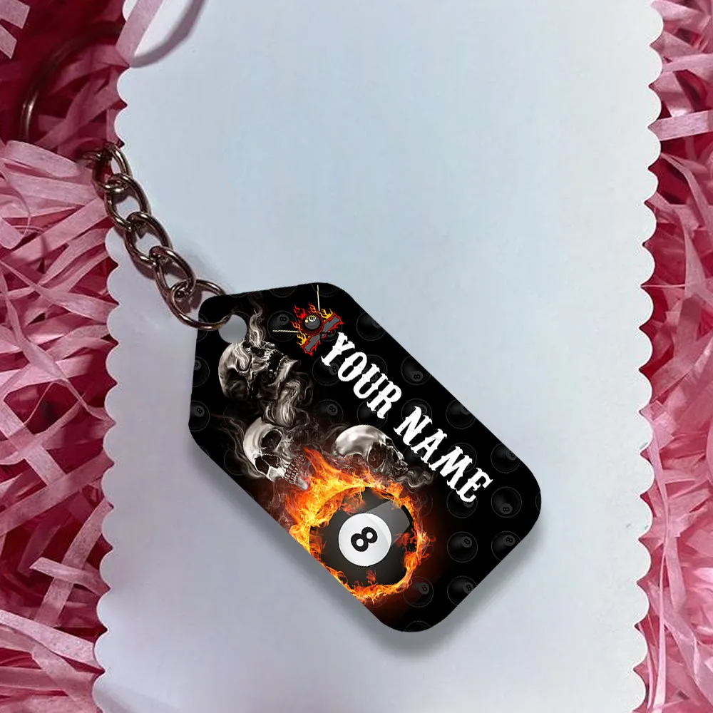 Skull Reaper Billiard Pool 8 Ball Hello Darkness My Old Friend Personalized Name Keychain Gift For Billiard Players