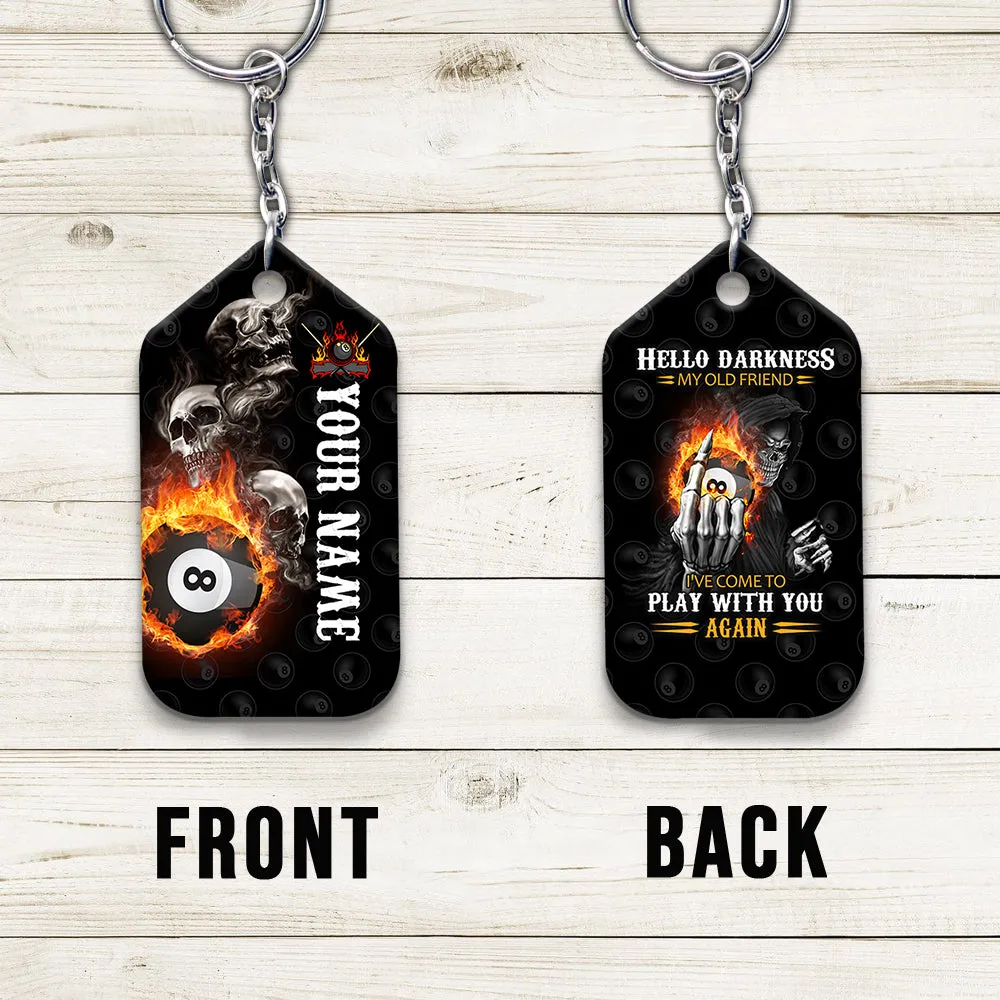Skull Reaper Billiard Pool 8 Ball Hello Darkness My Old Friend Personalized Name Keychain Gift For Billiard Players