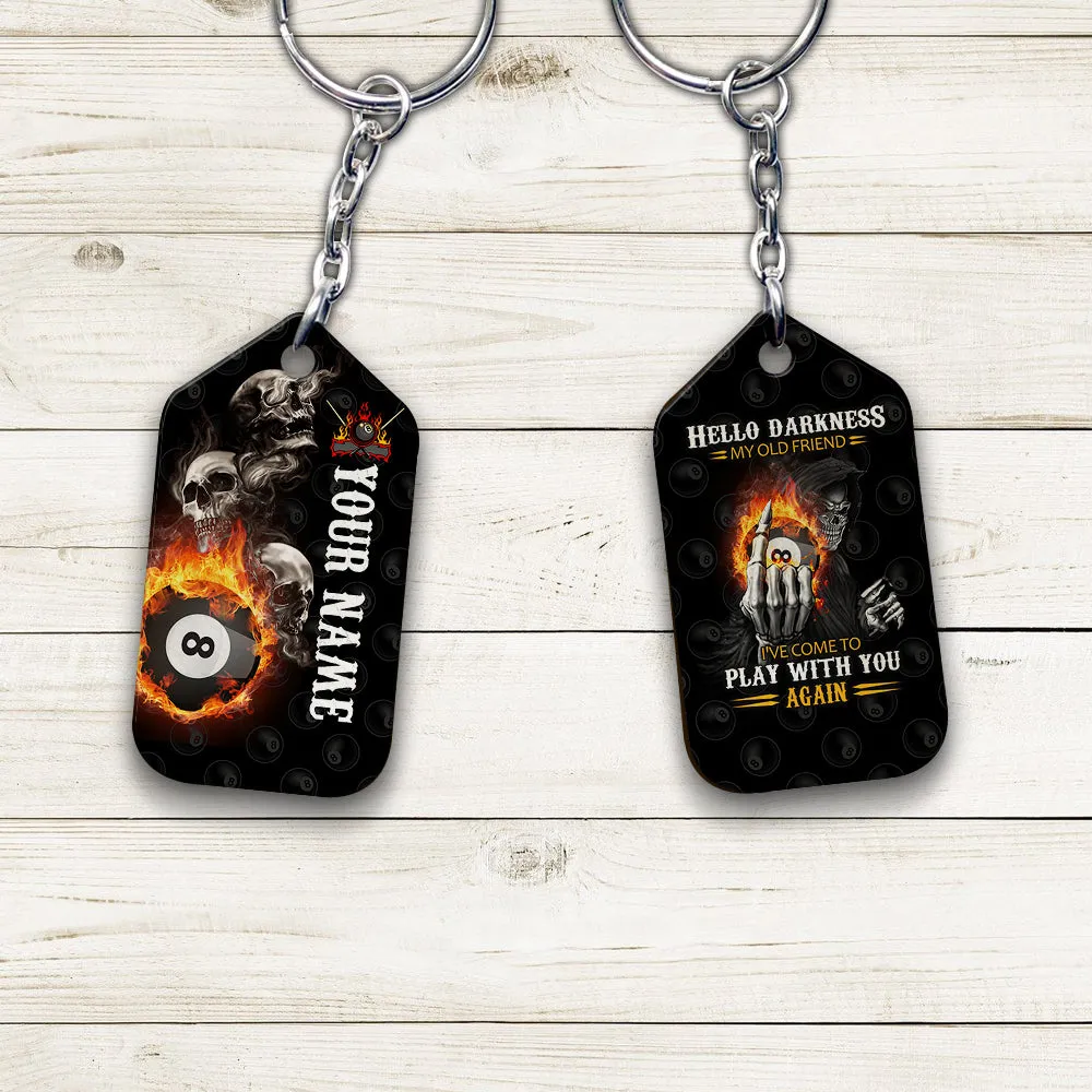 Skull Reaper Billiard Pool 8 Ball Hello Darkness My Old Friend Personalized Name Keychain Gift For Billiard Players