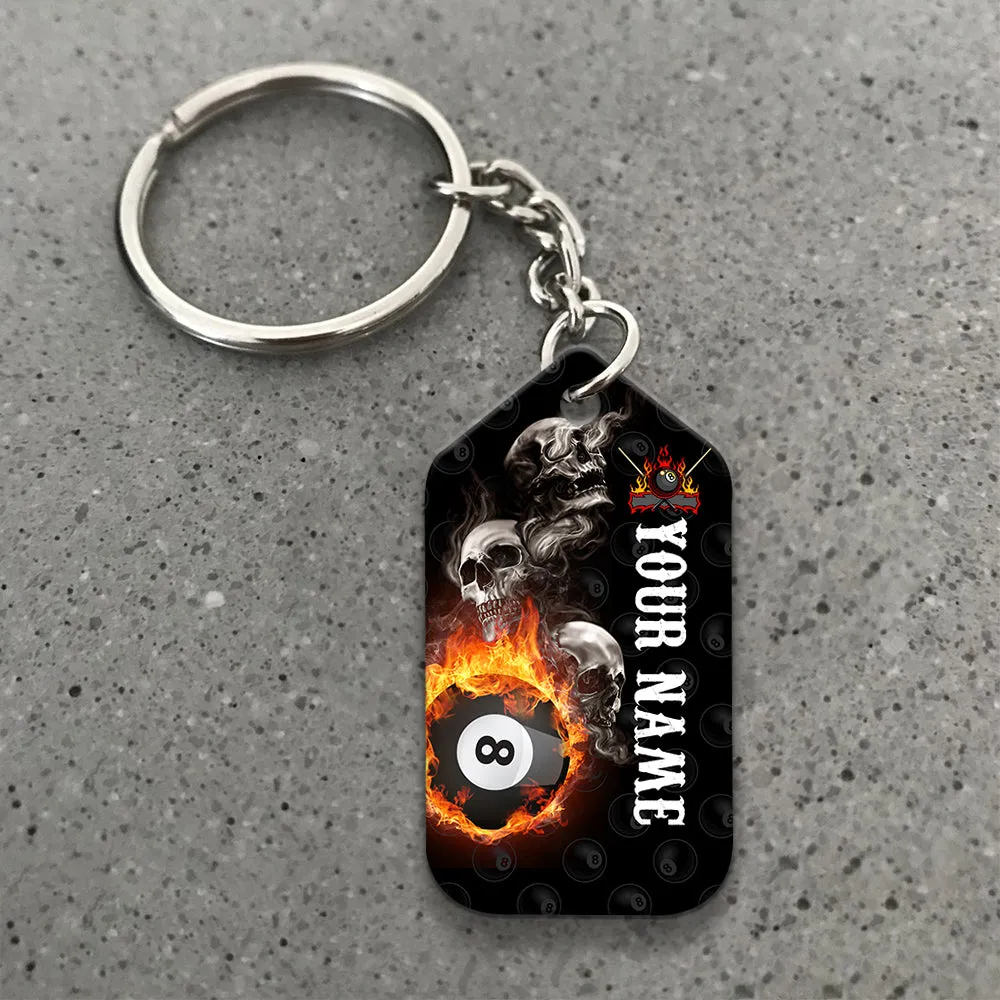 Skull Reaper Billiard Pool 8 Ball Hello Darkness My Old Friend Personalized Name Keychain Gift For Billiard Players