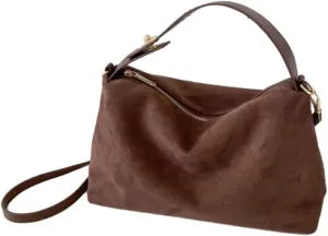 Slouchy Boston Bag Retro Suede Crossbody Bags for Women Elegant Purses Office Tote Crescent Handbag Cloud Bag Work Bag