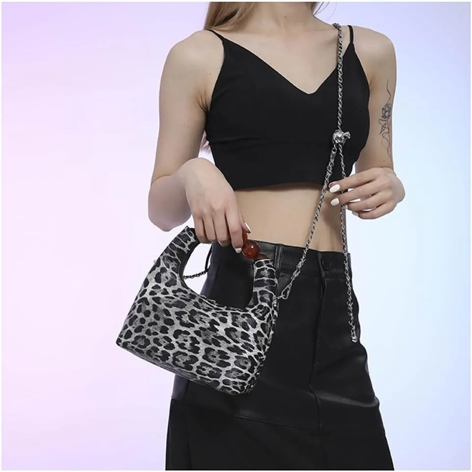 Small Leopard Tote Bag with Chain Cheetah Print Clutch Evening Handbag Women Satchel Leopard Clutch Bag Purse