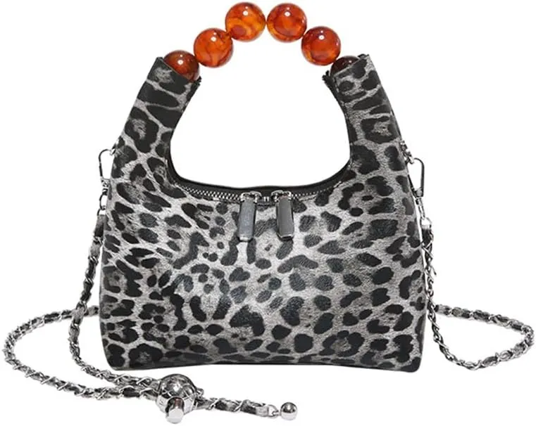 Small Leopard Tote Bag with Chain Cheetah Print Clutch Evening Handbag Women Satchel Leopard Clutch Bag Purse