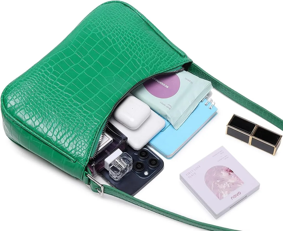 Small Purse for Women, Adjustable Shoulder Bags Crocodile Pattern Clutch Purse with Zipper Closure Retro