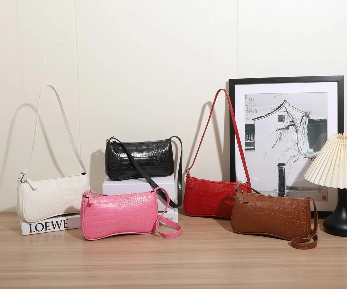 Small Purse for Women, Adjustable Shoulder Bags Crocodile Pattern Clutch Purse with Zipper Closure Retro