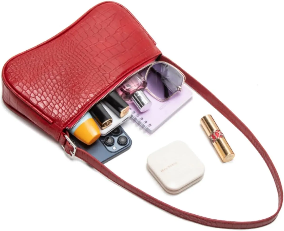 Small Purse for Women, Adjustable Shoulder Bags Crocodile Pattern Clutch Purse with Zipper Closure Retro