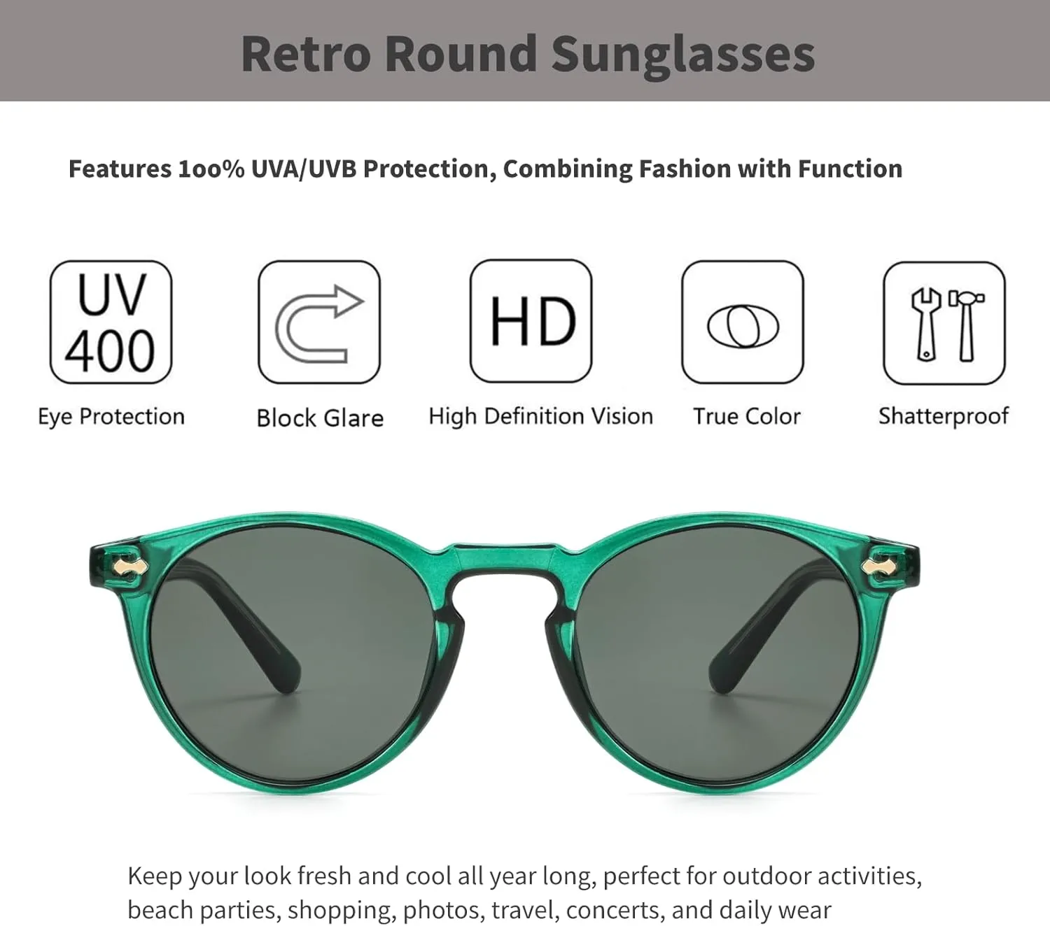 Small Retro Round Sunglasses for Women Men UV400 Protection Vintage Designer Trendy Frame