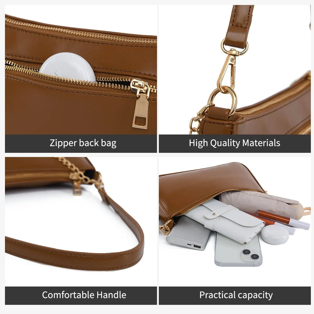 Small Shoulder Bag for Women Trendy Purse Retro Vegan Leather Hobo Purses Clutch Tote HandBags with Zipper Closure