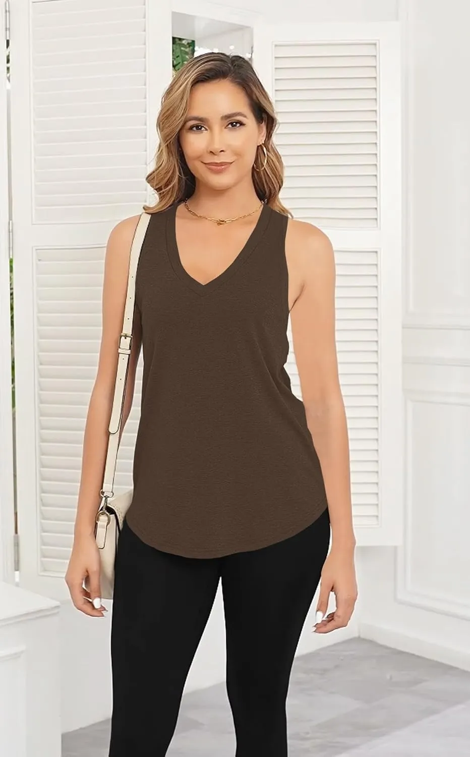 Smile Fish Women Summer Deep V Neck Tank Top Loose Fit Flowy Sleeveless Shirt
