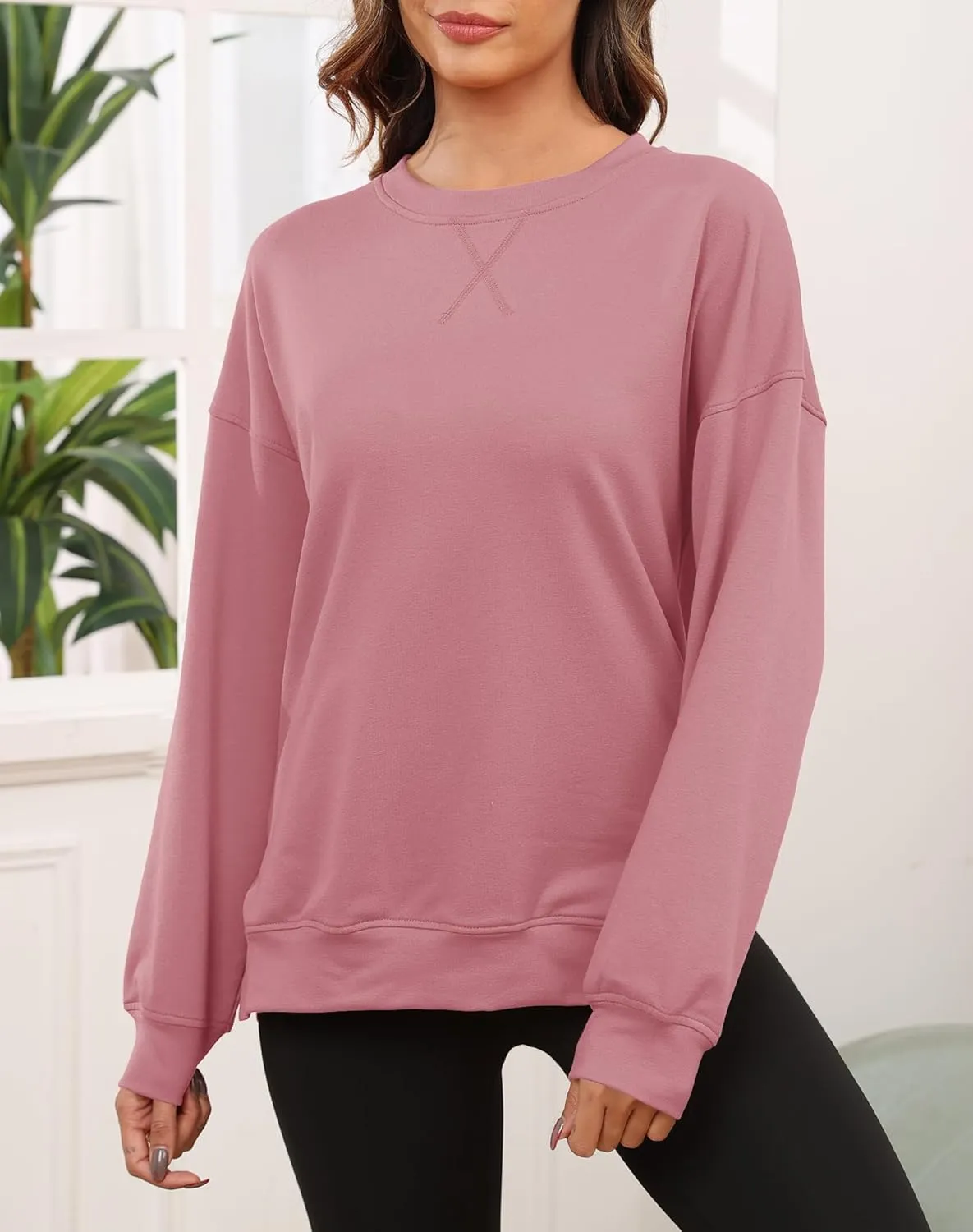 Smile Fish Women's Crewneck Sweatshirt Long Sleeve Side Split Tunic Tops Relaxed Fit Fall Shirts