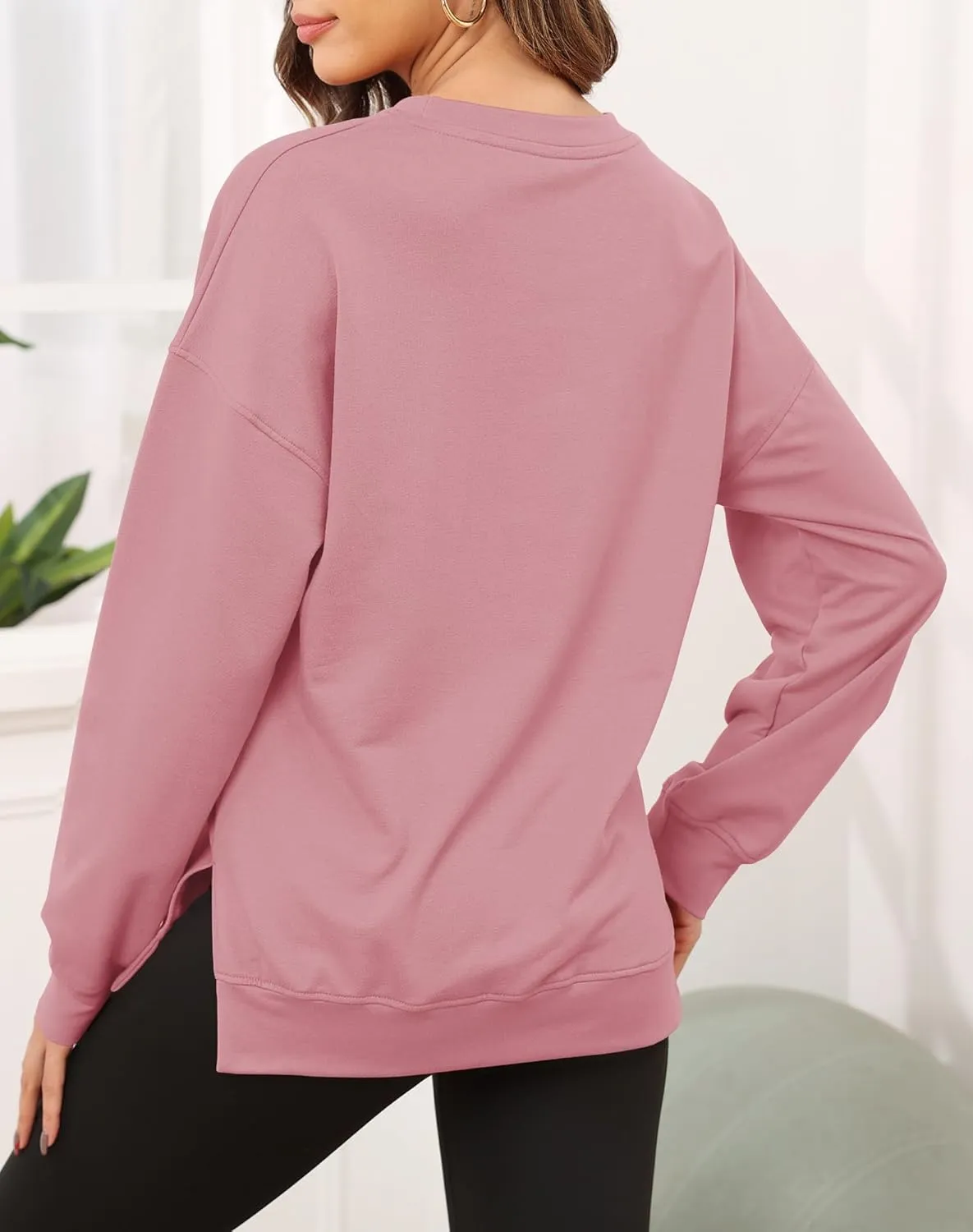 Smile Fish Women's Crewneck Sweatshirt Long Sleeve Side Split Tunic Tops Relaxed Fit Fall Shirts