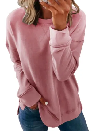 Smile Fish Women's Crewneck Sweatshirt Long Sleeve Side Split Tunic Tops Relaxed Fit Fall Shirts