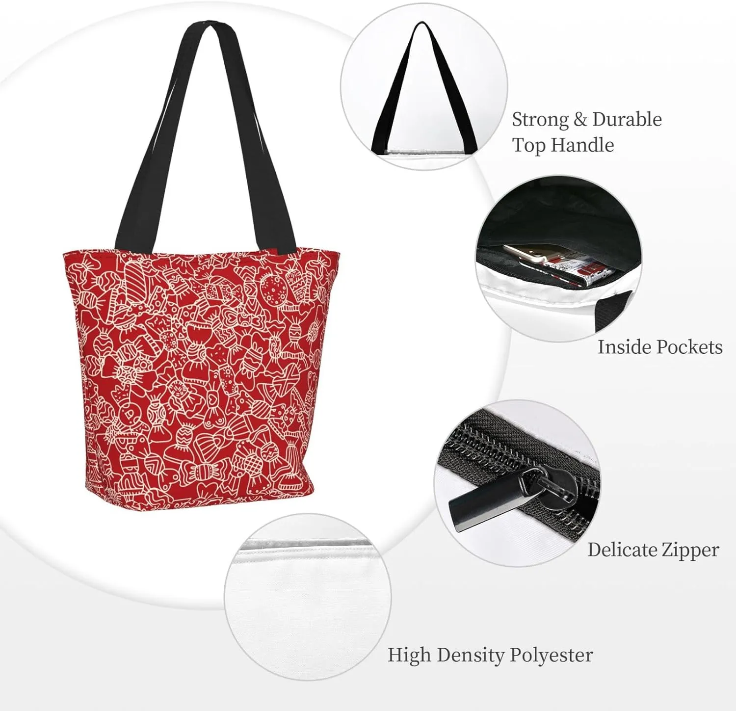 Snowflakes Red Green Stripes Tote Bag Women Reusable Shopping Bags Shoulder Bag Portable Storage HandBags