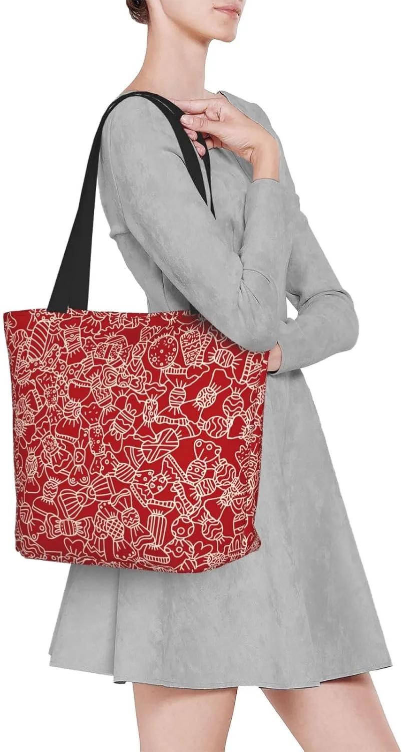 Snowflakes Red Green Stripes Tote Bag Women Reusable Shopping Bags Shoulder Bag Portable Storage HandBags