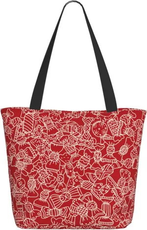 Snowflakes Red Green Stripes Tote Bag Women Reusable Shopping Bags Shoulder Bag Portable Storage HandBags