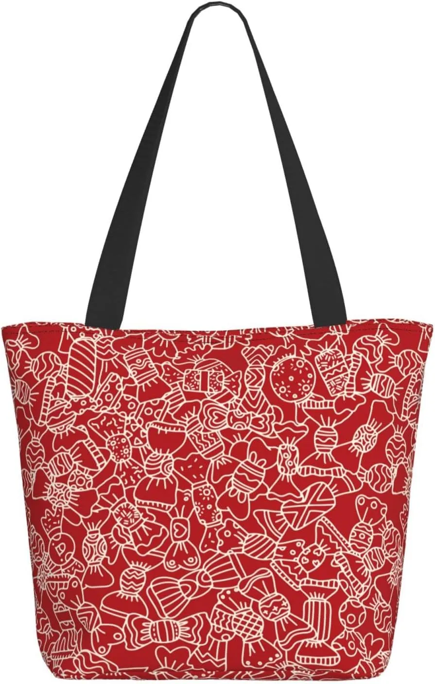 Snowflakes Red Green Stripes Tote Bag Women Reusable Shopping Bags Shoulder Bag Portable Storage HandBags