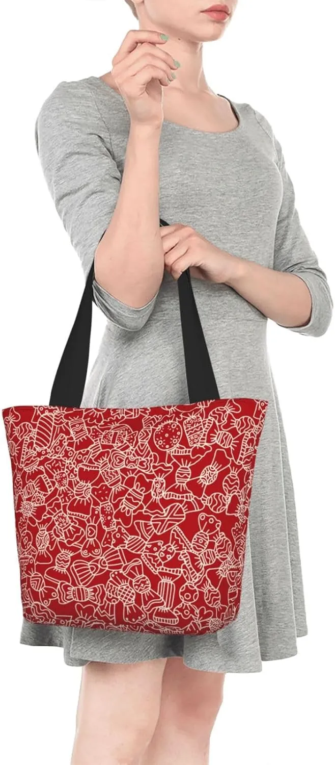 Snowflakes Red Green Stripes Tote Bag Women Reusable Shopping Bags Shoulder Bag Portable Storage HandBags