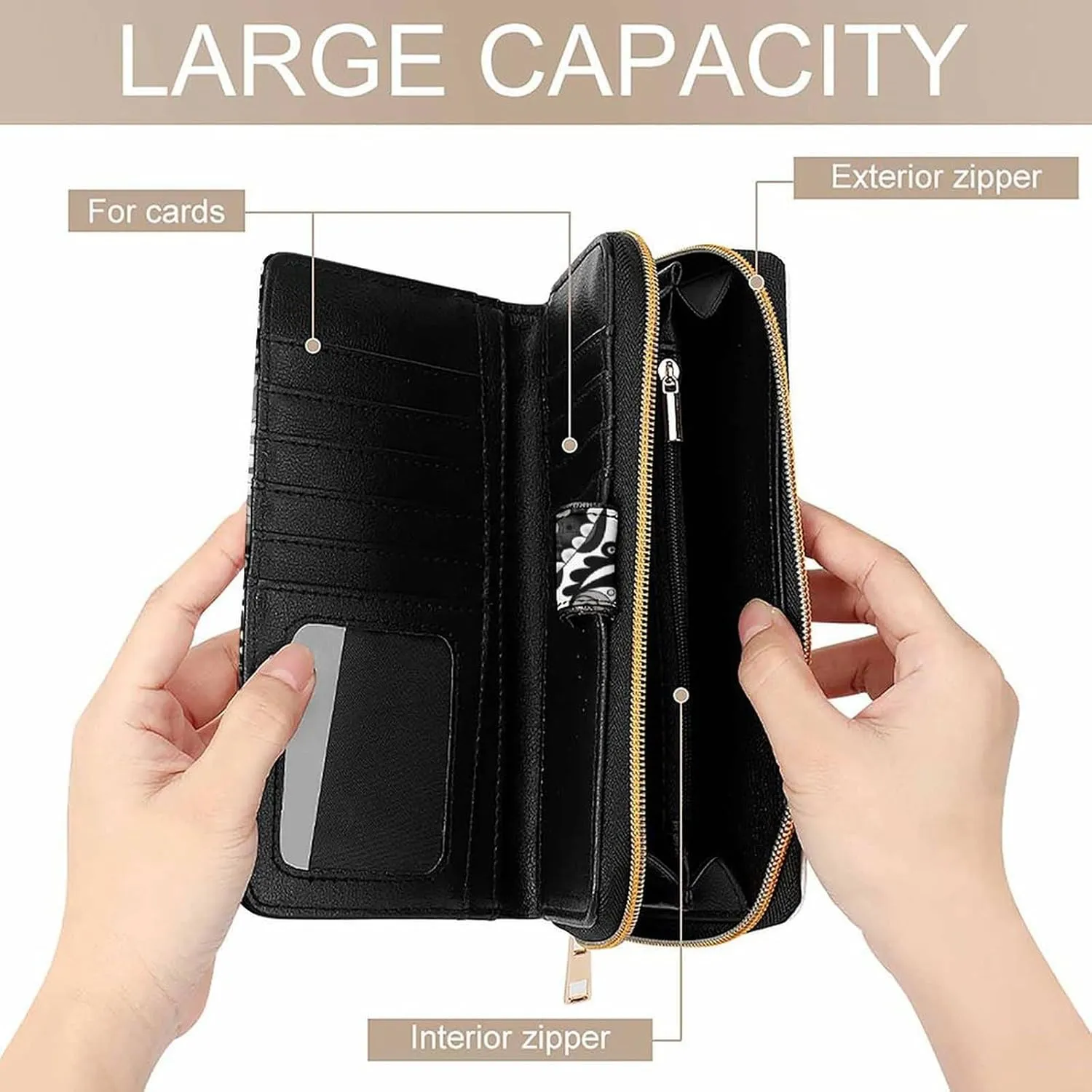 Soft Clutch PU Leather Wallet with 12 Card Slots, Zipper Card Case Holder Purse