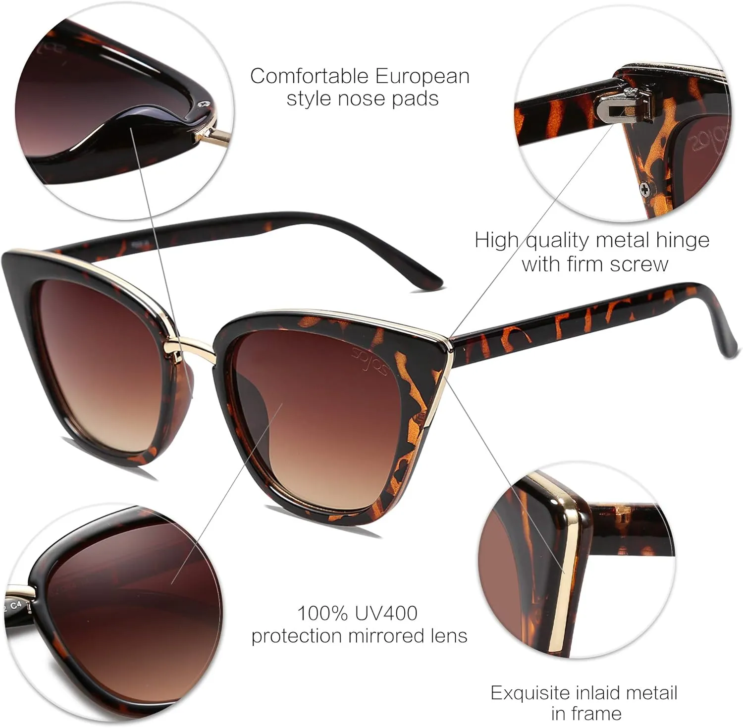 SOJOS Cat Eye Designer Sunglasses Fashion UV400 Protection Glasses SJ2052