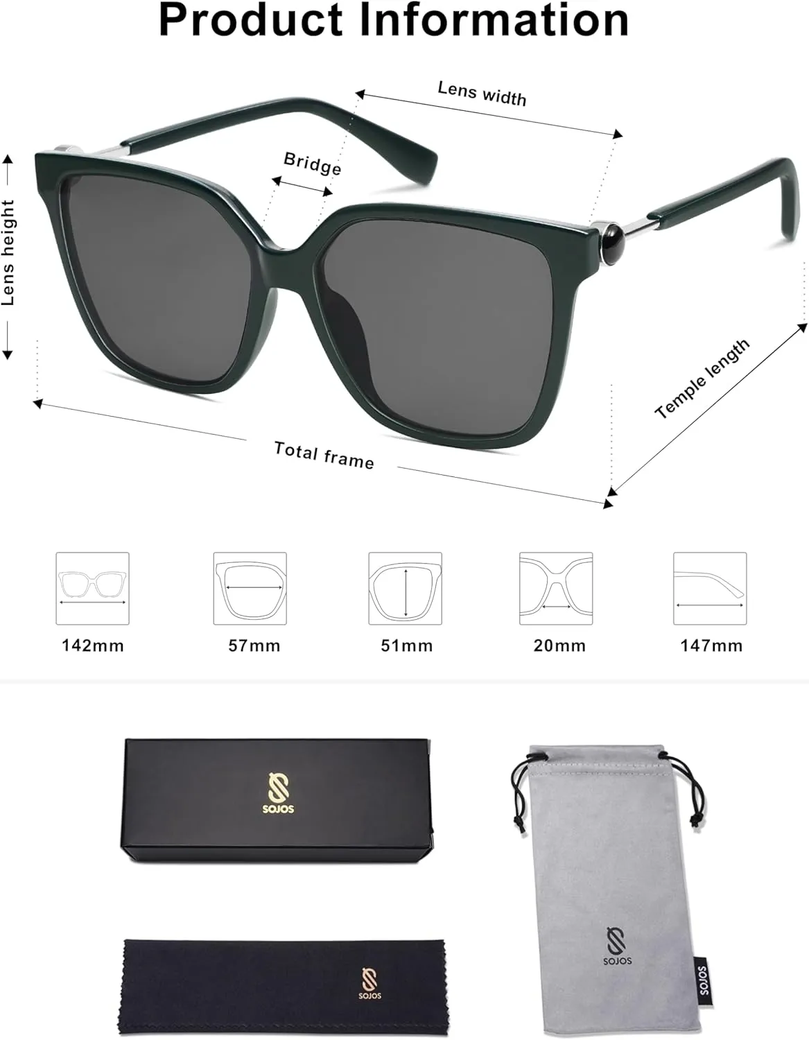 SOJOS Fashion Square Sunglasses for Women Trendy UV Protection Lens Womens Sunnies Sunglasses SJ2196