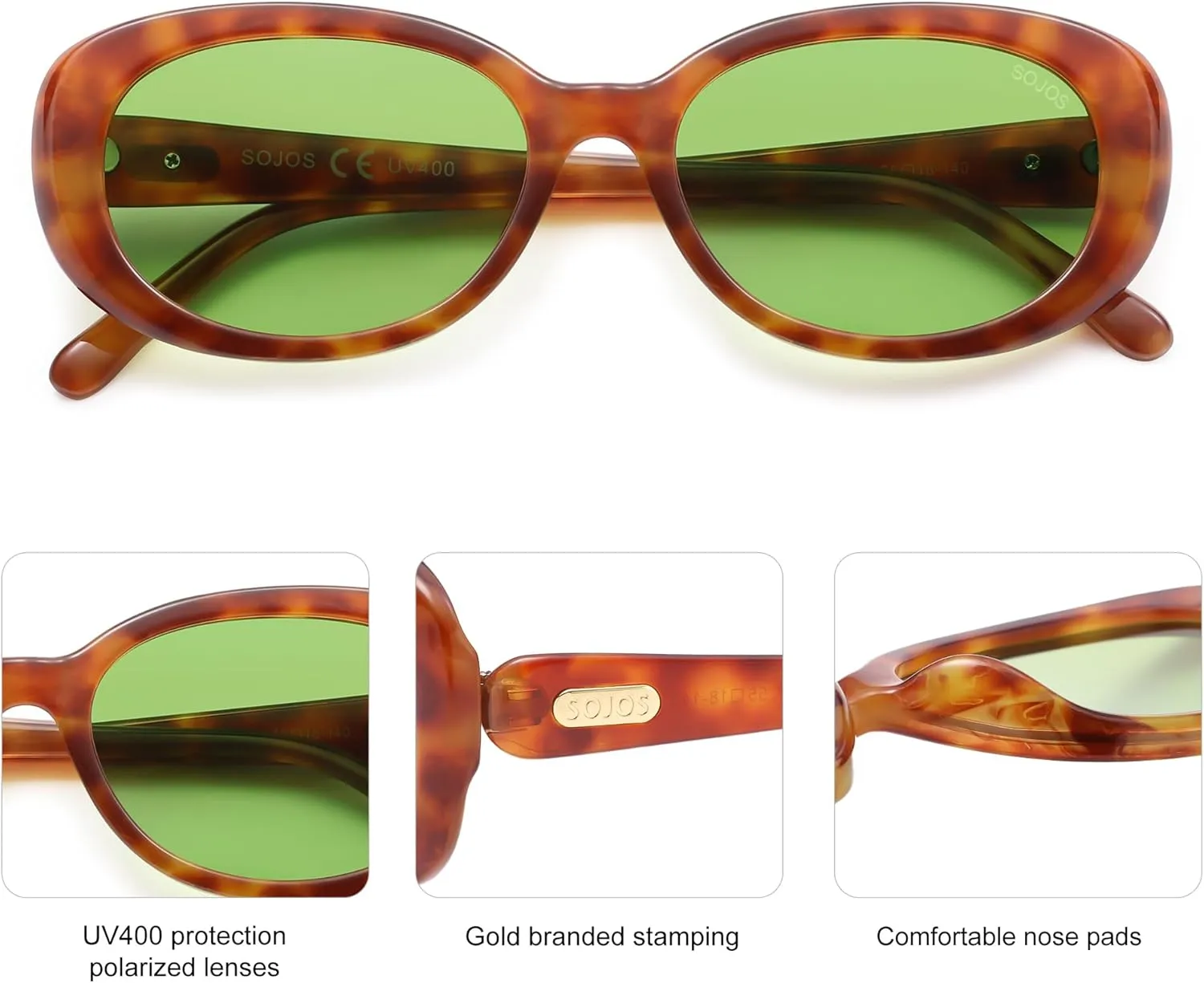 SOJOS Retro Oval Polarized Sunglasses for Women Men Vintage 90s Style Designer Inspired Sunnies Sun Glasses SJ2369