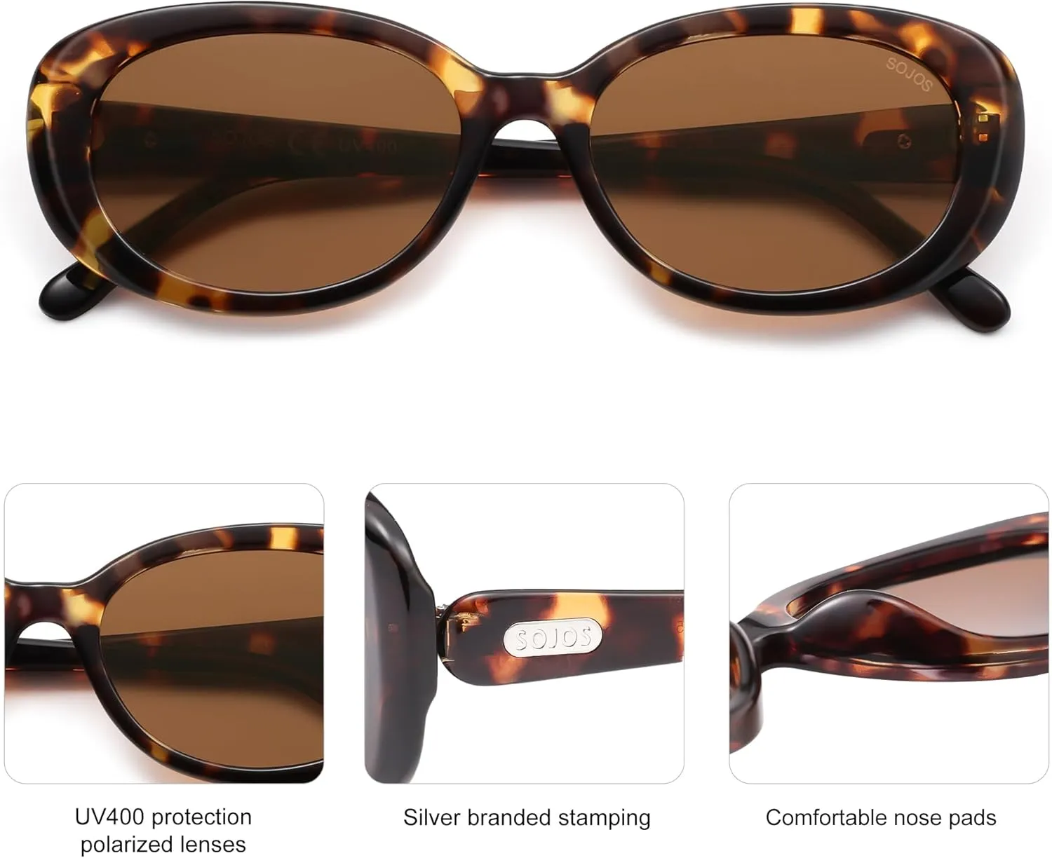 SOJOS Retro Oval Polarized Sunglasses for Women Men Vintage 90s Style Designer Inspired Sunnies Sun Glasses SJ2369