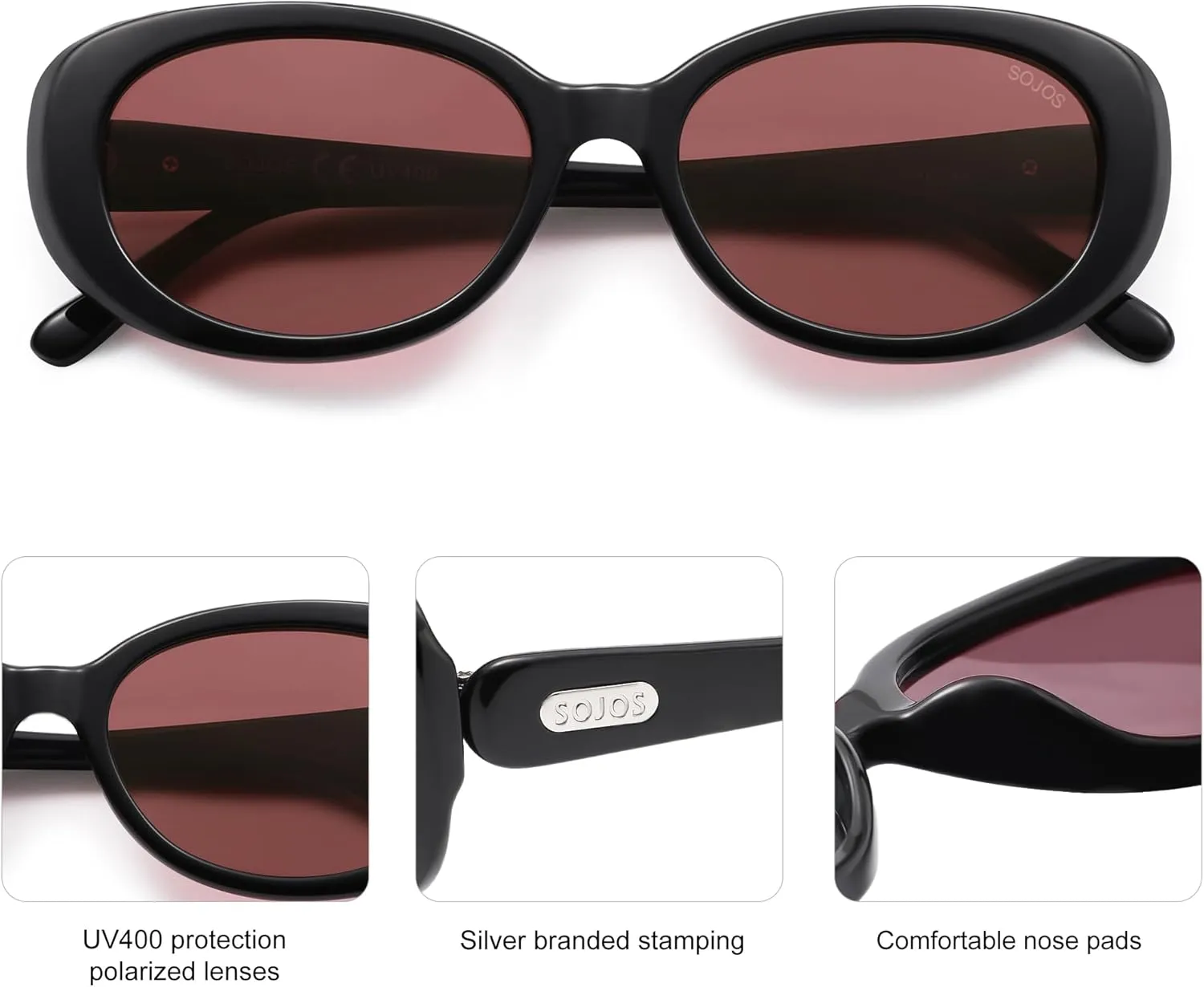SOJOS Retro Oval Polarized Sunglasses for Women Men Vintage 90s Style Designer Inspired Sunnies Sun Glasses SJ2369
