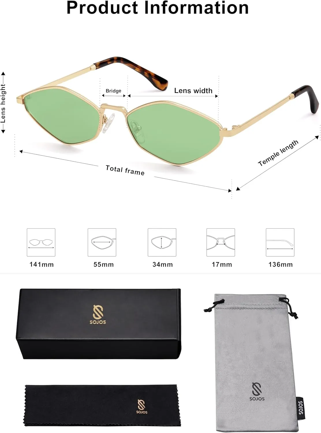 SOJOS Retro Small Polarized Sunglasses Womens Mens Vintage Narrow Irregular Shades UV400 SJ1233