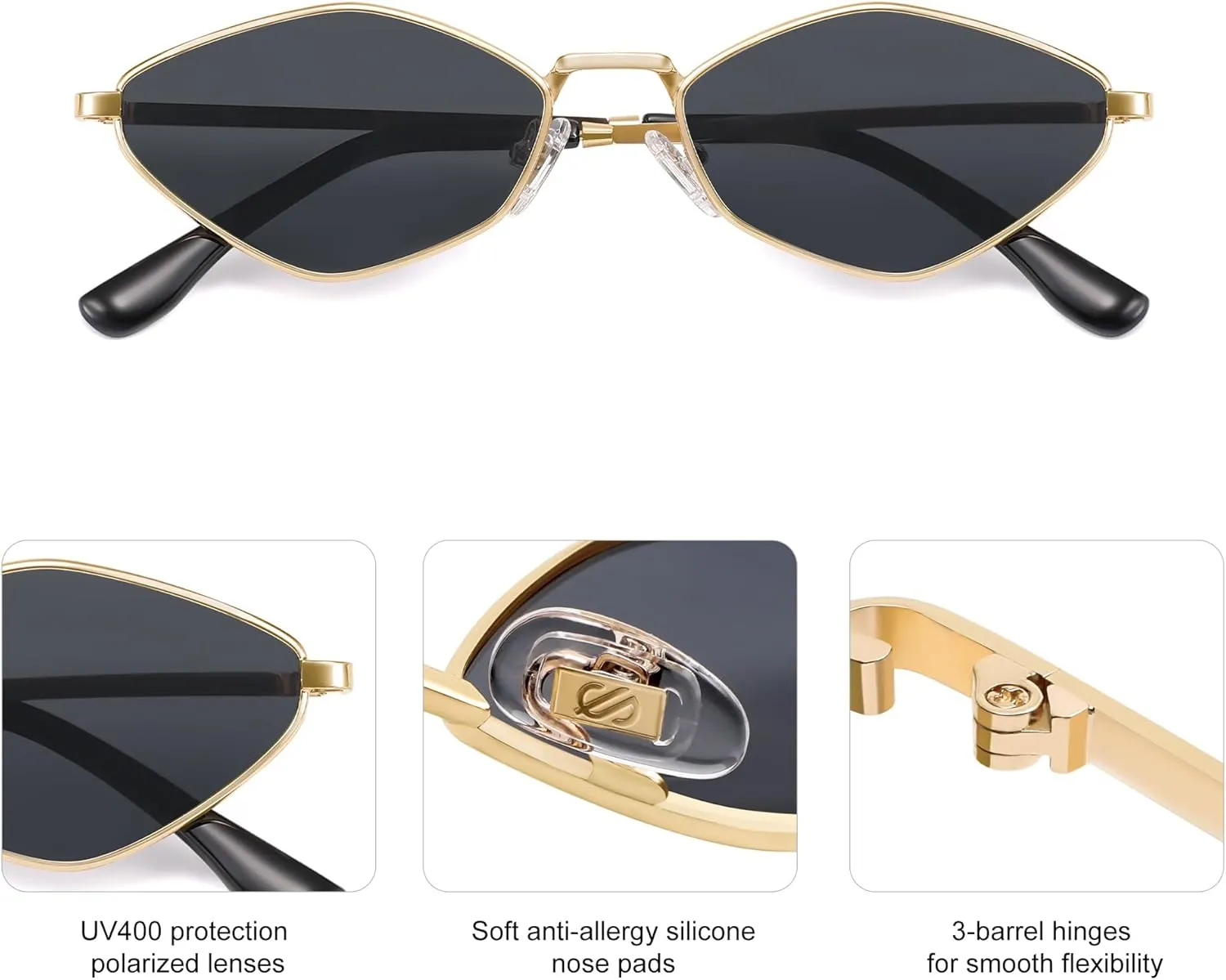 SOJOS Retro Small Polarized Sunglasses Womens Mens Vintage Narrow Irregular Shades UV400 SJ1233