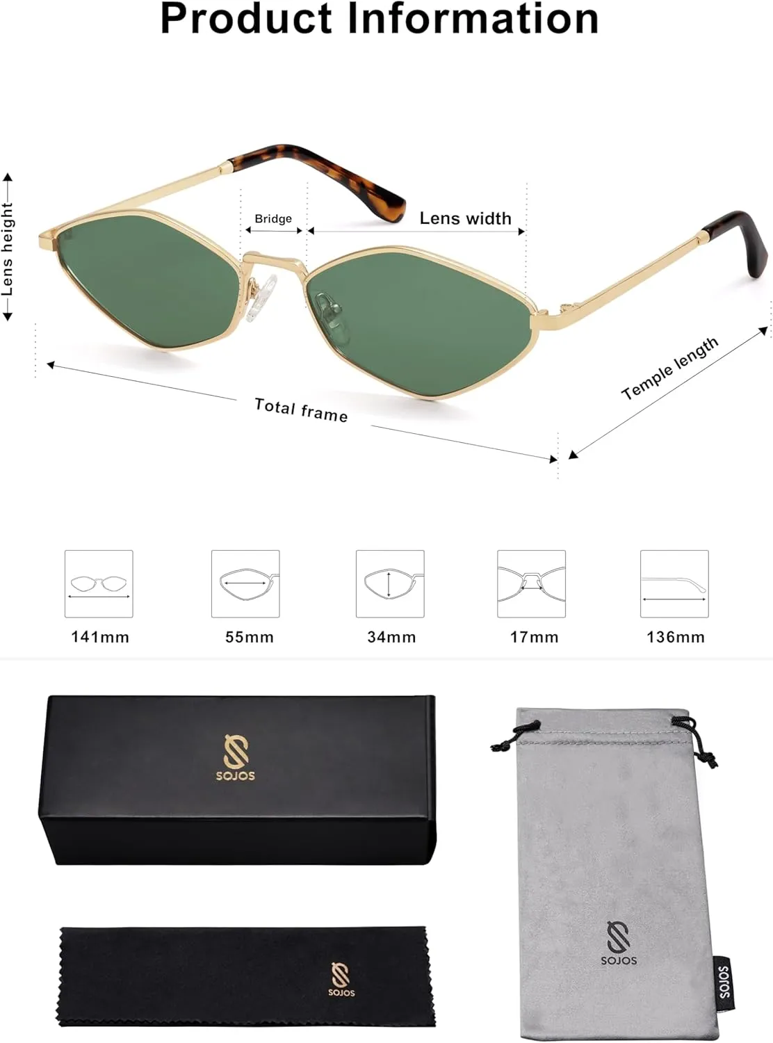 SOJOS Retro Small Polarized Sunglasses Womens Mens Vintage Narrow Irregular Shades UV400 SJ1233