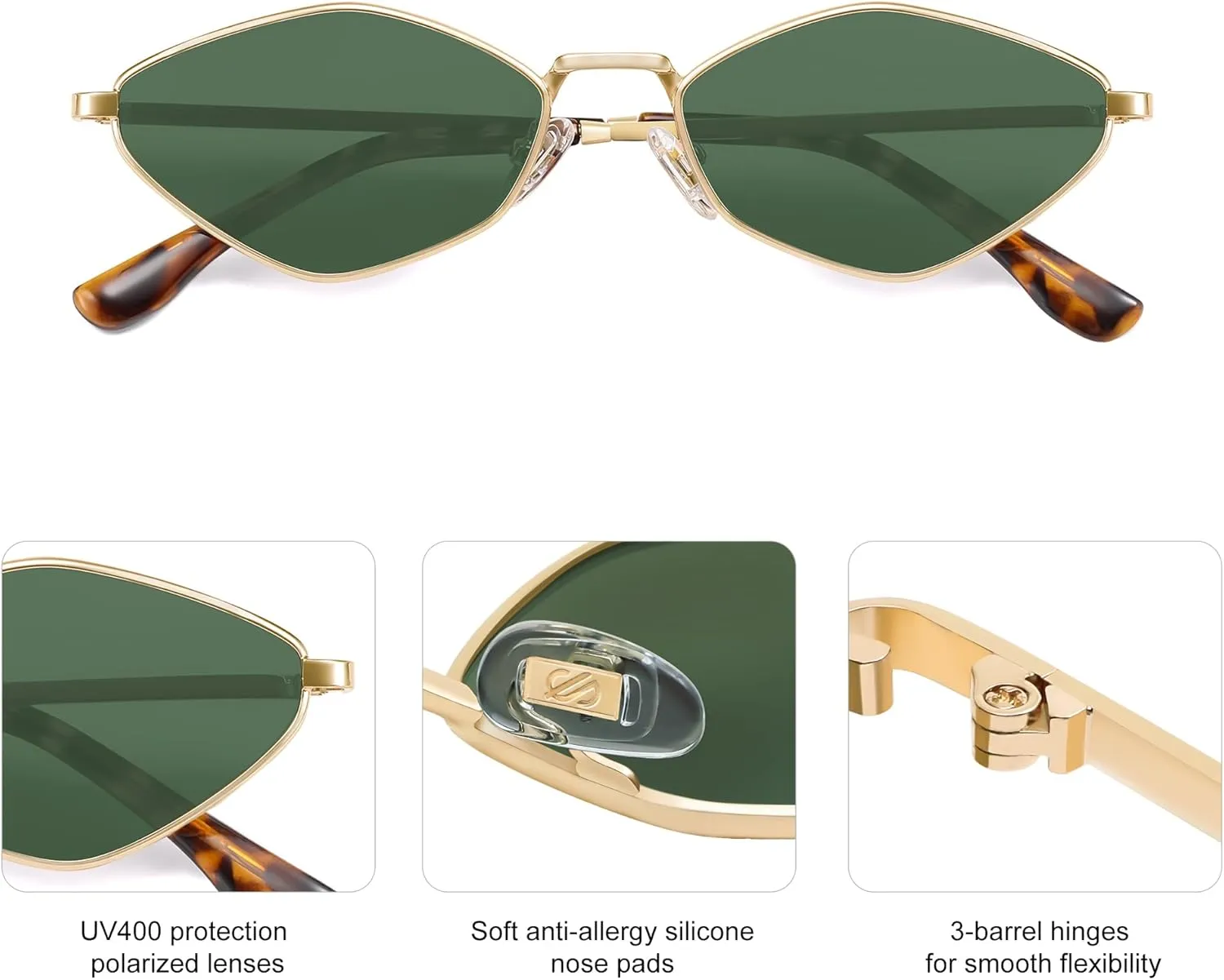 SOJOS Retro Small Polarized Sunglasses Womens Mens Vintage Narrow Irregular Shades UV400 SJ1233