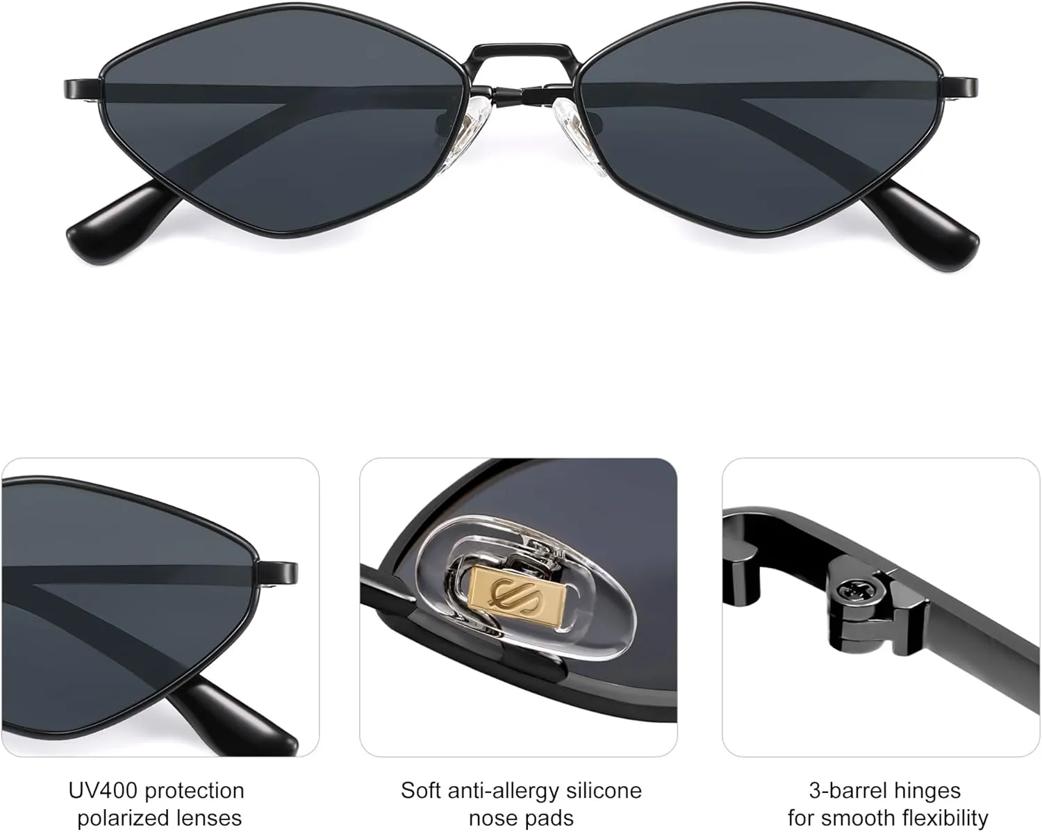 SOJOS Retro Small Polarized Sunglasses Womens Mens Vintage Narrow Irregular Shades UV400 SJ1233