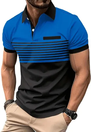 SOLY HUX Men's Golf Shirts Short Sleeve Striped Collared T Shirt Casual Work Shirts