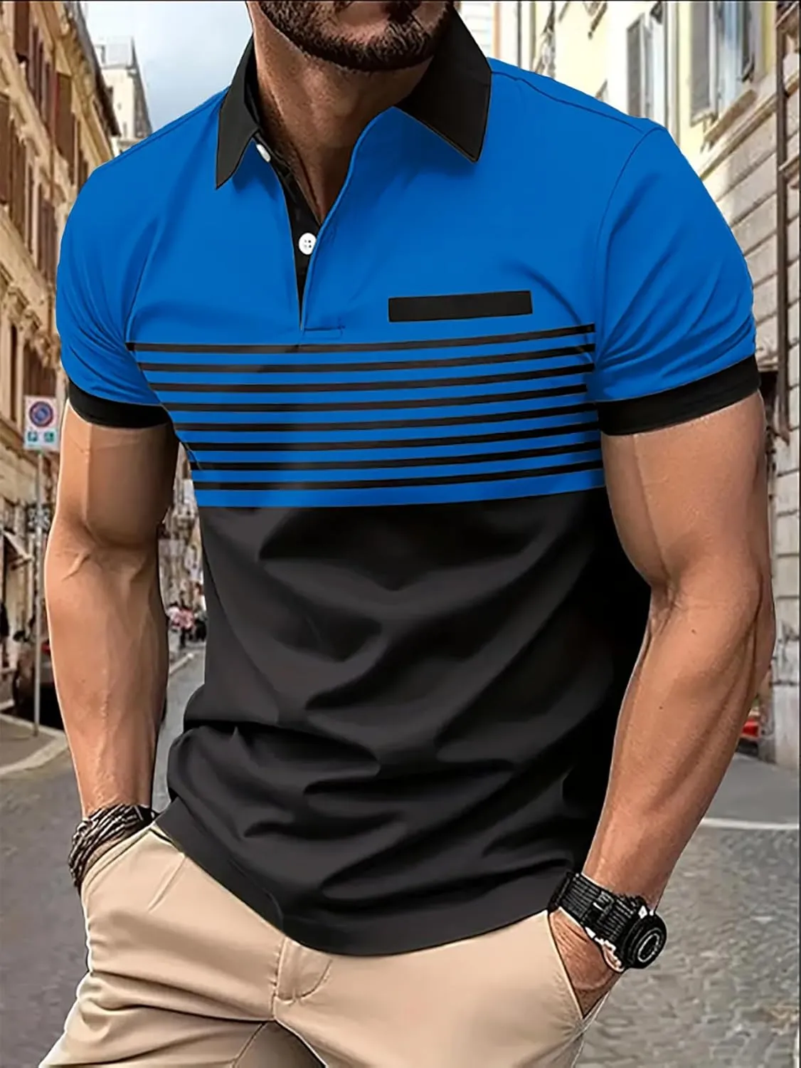 SOLY HUX Men's Golf Shirts Short Sleeve Striped Collared T Shirt Casual Work Shirts