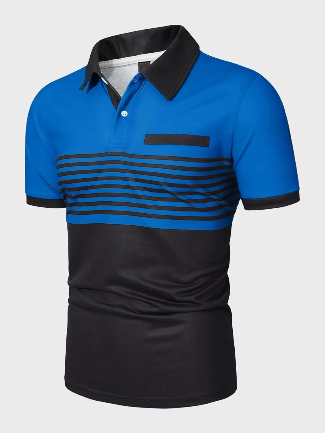 SOLY HUX Men's Golf Shirts Short Sleeve Striped Collared T Shirt Casual Work Shirts
