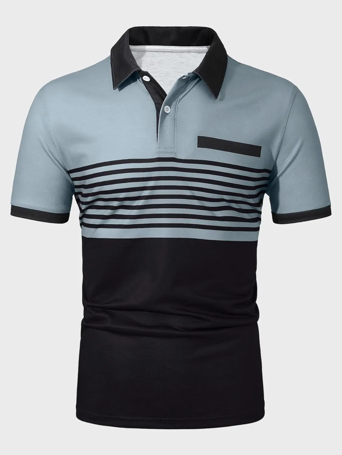 SOLY HUX Men's Golf Shirts Short Sleeve Striped Collared T Shirt Casual Work Shirts