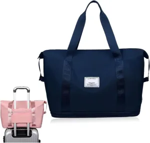 SOYON Large Capacity Travel Bag,Double Layer Wet Separation Travelling Bag,Collapsible Waterproof Large Capacity Travel Handbag For Outdoor(Dark Blue)