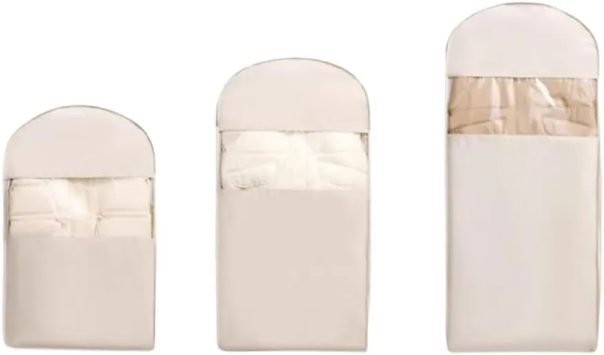 Space-Saving Hanging Storage Bag for Down Jackets, Hanging Compression Bags,Dust Cover Clothes Bags for Down Coat (Beige, M L XL)