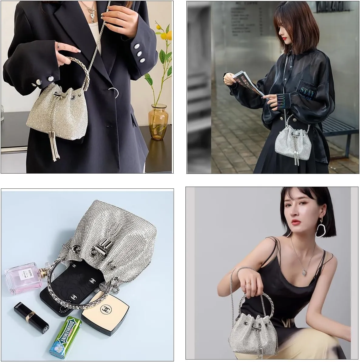 Sparkling Women's Evening Handbags Rhinestone Purse Crossbody Bag Wedding Prom Party Club Purses
