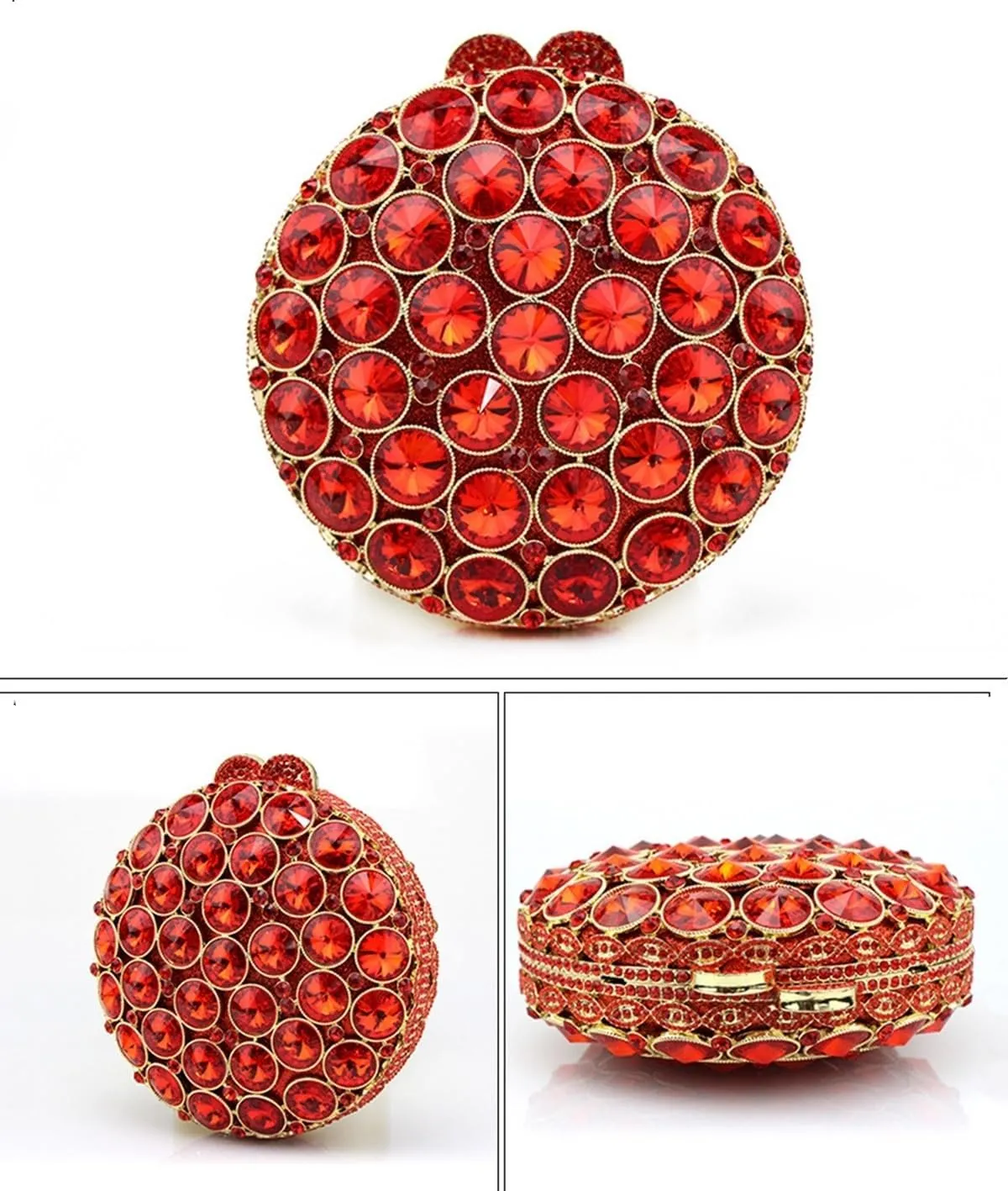 Sparkly Round Shape Evening Bag Luxury Crystal Clutch Formal Rhinestone Purse Party Wedding Cute Handbag