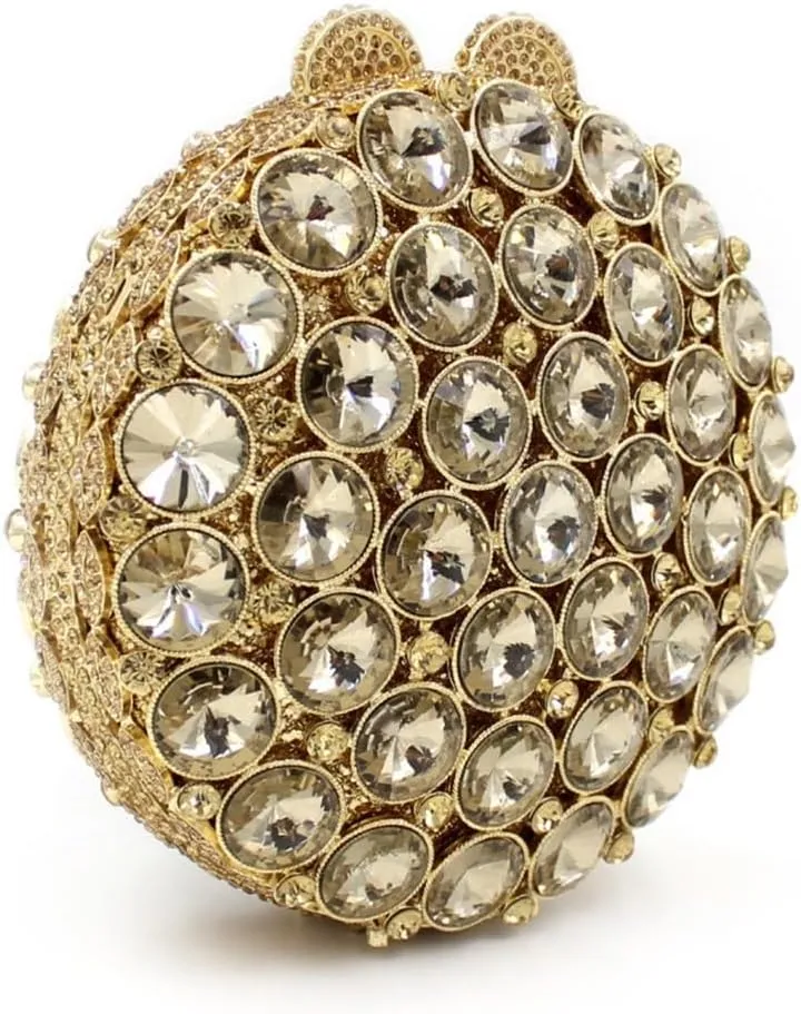 Sparkly Round Shape Evening Bag Luxury Crystal Clutch Formal Rhinestone Purse Party Wedding Cute Handbag